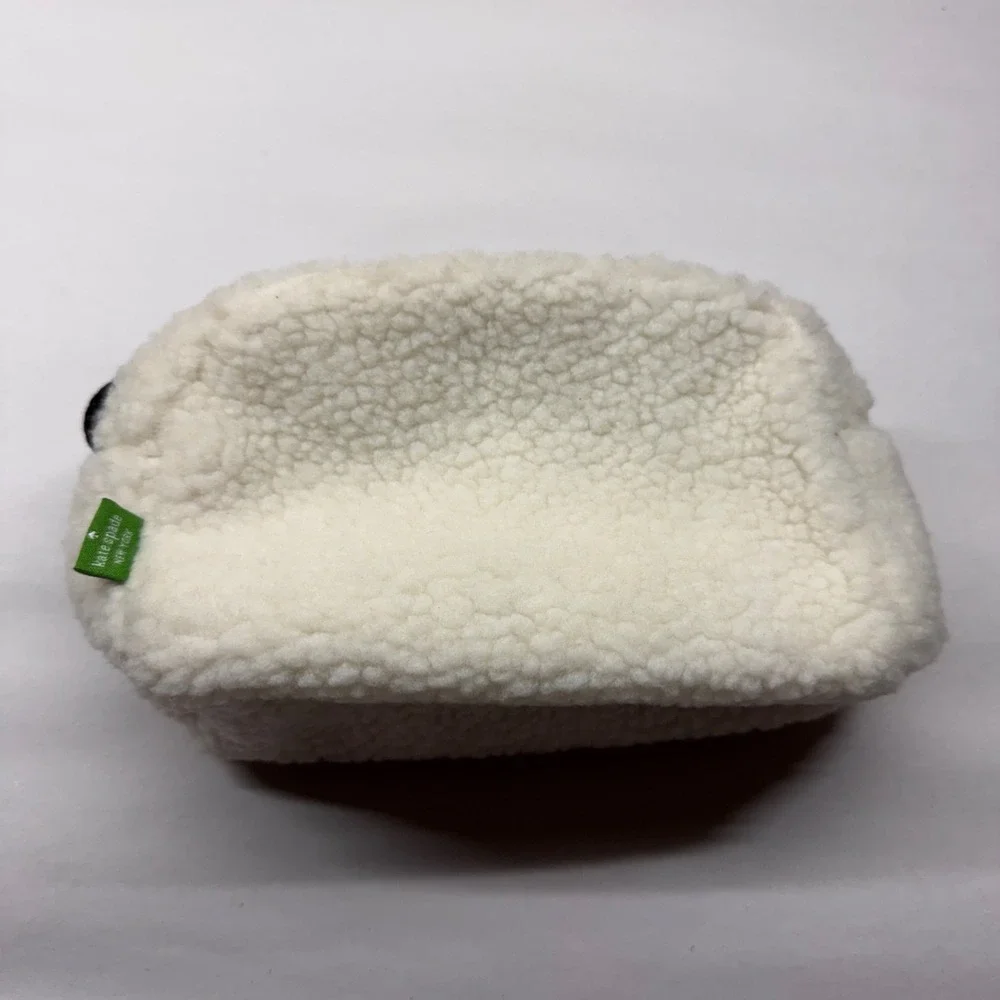 Kate Spade New York Sherpa Wristlet Pouch Ivory Cream Black Zip